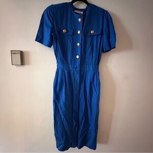 Albert Nipon for Talbots Elegant Blue Button-Up vintage Dress